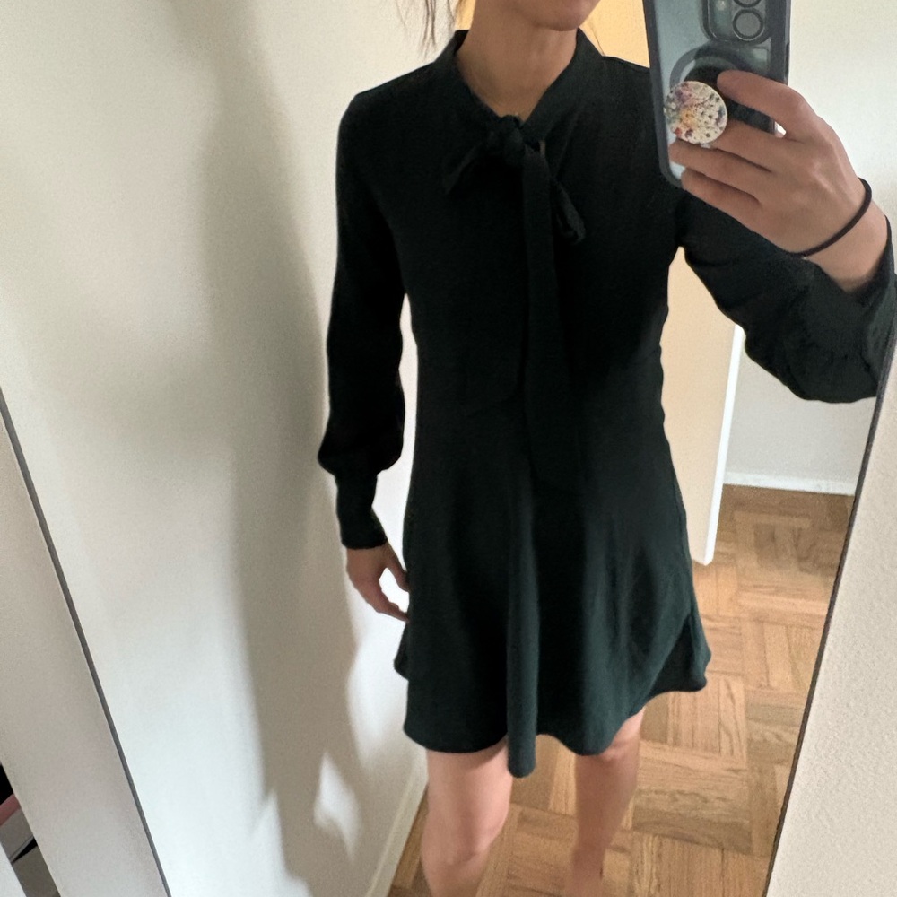 Zara dark green A-Line Bishop Sleeve Dress